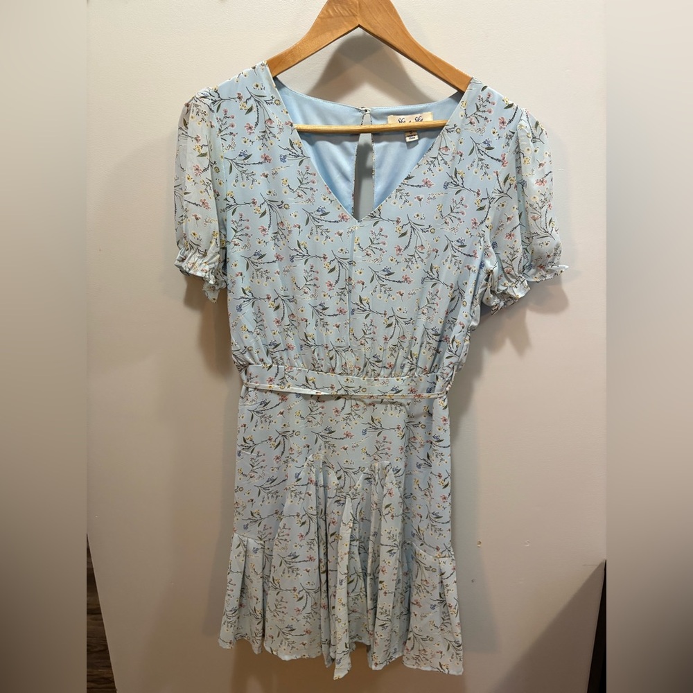She + Sky Light Blue Floral Mini Dress